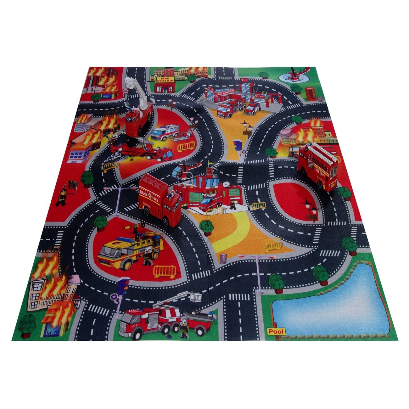 Covoras de joaca Soda Toys pentru copii Traseu Pompieri + 3 masinute