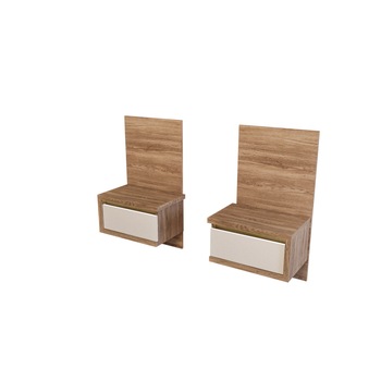 Set 2 Noptiere Terra - Suspendate Pal Melaminat 16 - 32 mm, Salina Oak/Alb Mat Set 2 Noptiere Terra - Suspendate Pal Melaminat 16 - 32 mm, Salina Oak/Alb Mat