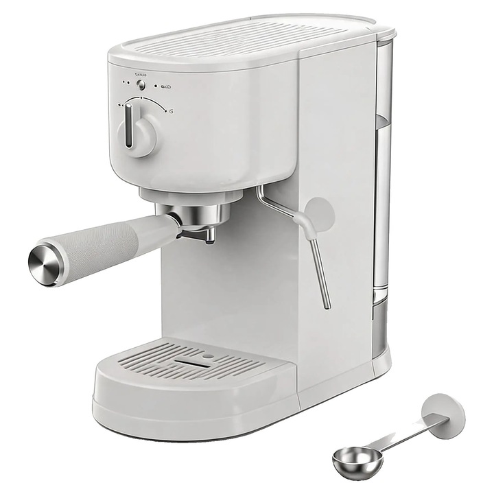 Espressor compact 8785374811187, din plastic, cu duza pentru abur, capacitate pana la 5 cesti, alb, 220-240V