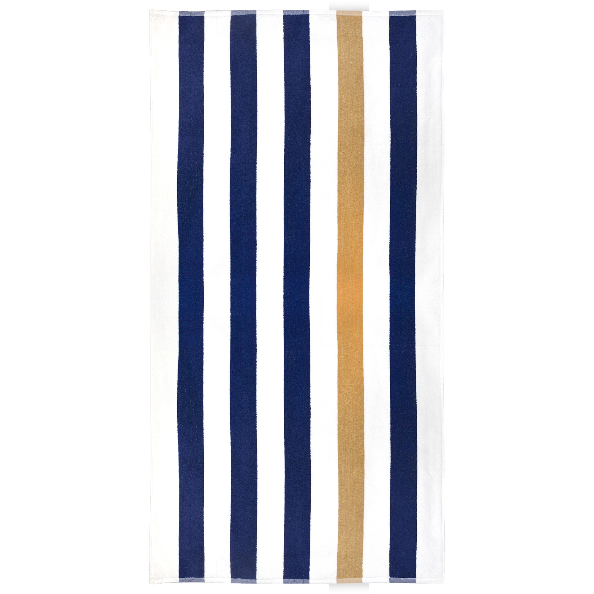 Prosop plaja Stripe Collection, Albastru/Auriu, 90x190 cm, 100% bumbac Terry Selection, 550 gr/mp