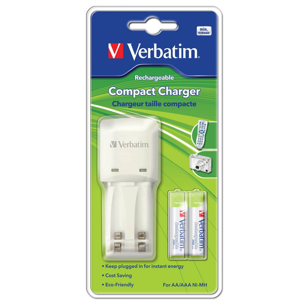 Incarcator cu acumulatori inclusi Verbatim 49944, 2 acumulatori AAA 930 mAh, compatibil AAA si AA, Ni-MH, alb