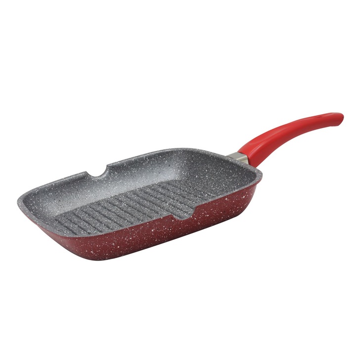 Грил тиган от лят алуминий red passion zephyr zp 4316 e28, 28 см, мраморно покритие, червен