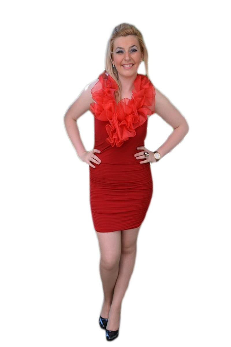 Rochie la gat cu un volan foarte bogat, D&J Exclusive, Rosu