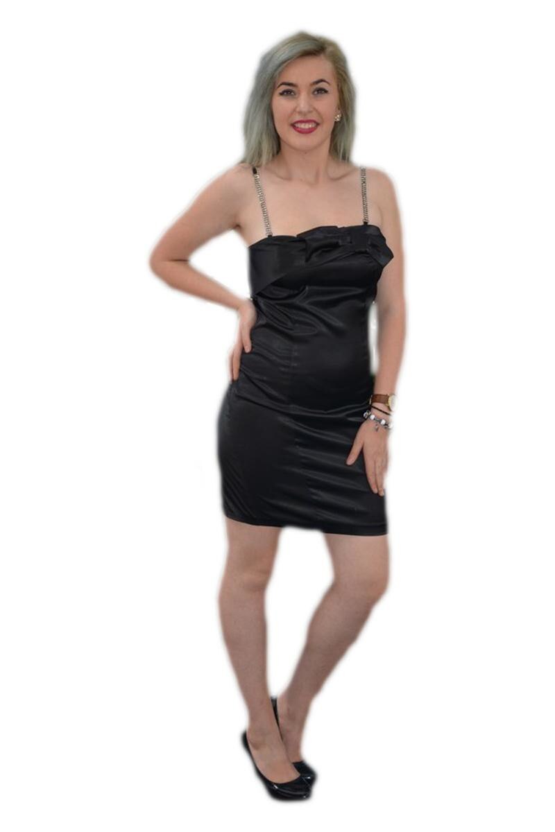 Rochie scurta de seara, din material lucios, D&J Exclusive, Negru