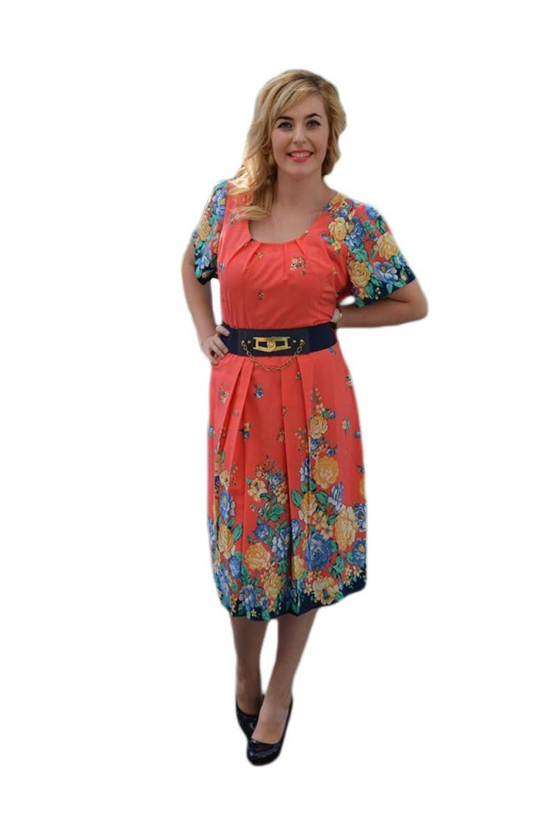 Rochie de vara ,flori colorate, D&J Exclusive, Corai