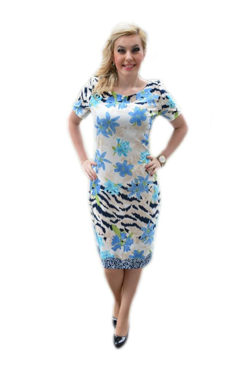 Rochie de zi de lungime medie, colorata, D&J Exclusive, Albastru