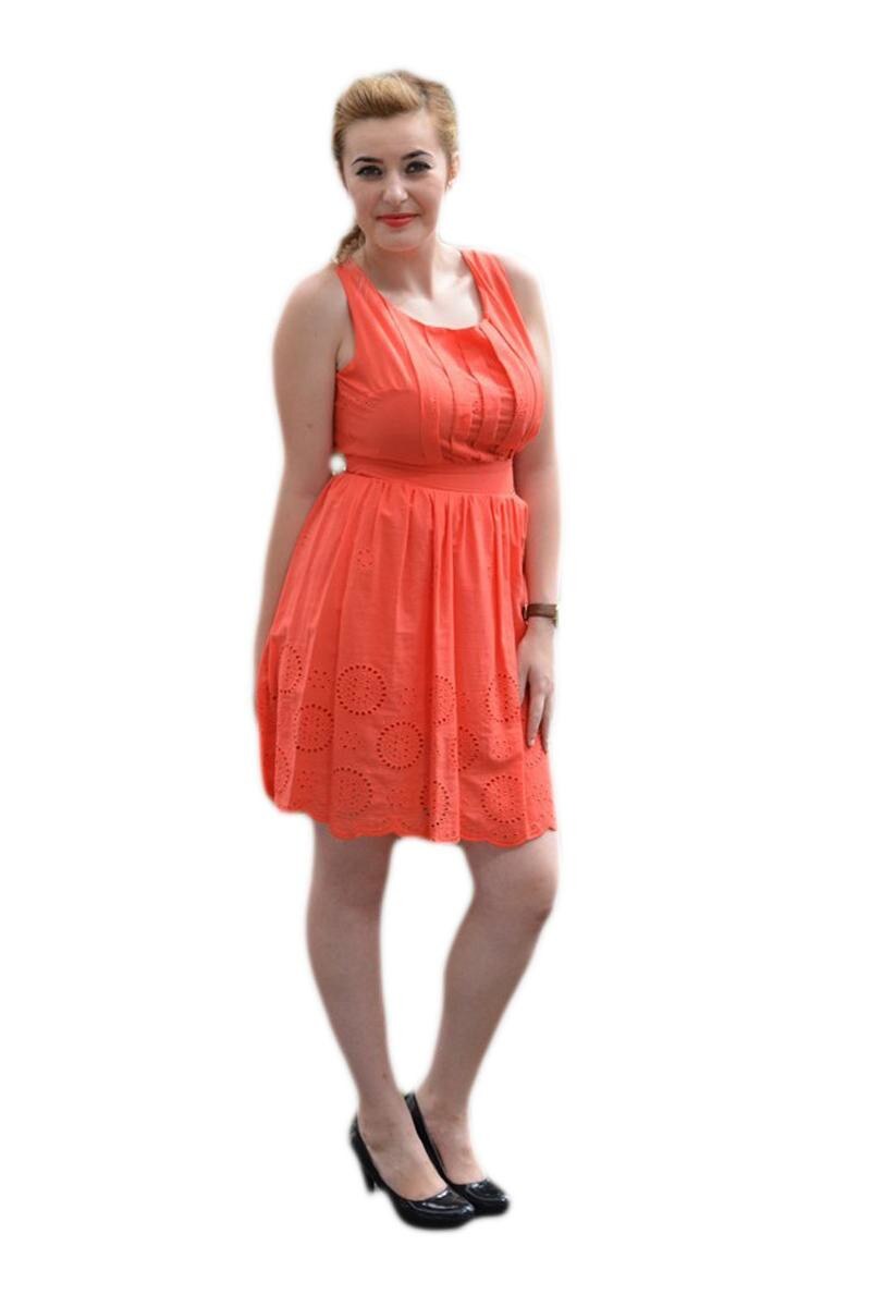 Rochie feminina, de vara cu broderie, D&J Exclusive, Corai