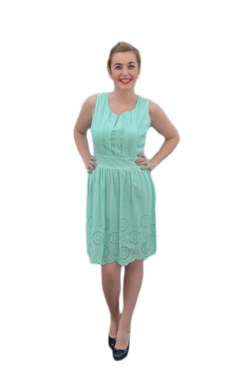 Rochie feminina, de vara cu broderie, D&J Exclusive, Turcoaz