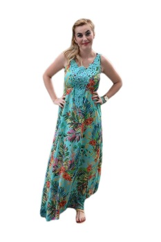 Rochie deosebita de vara cu flori mari colorate, D&J Exclusive, Turcoaz Rochie deosebita de vara cu flori mari colorate, D&J Exclusive, Turcoaz