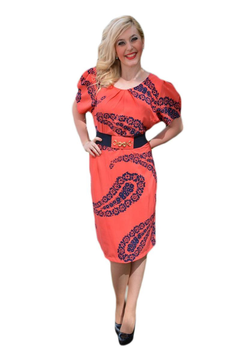 Rochie de vara, de zi, cu decolteu rotund, D&J Exclusive, Corai
