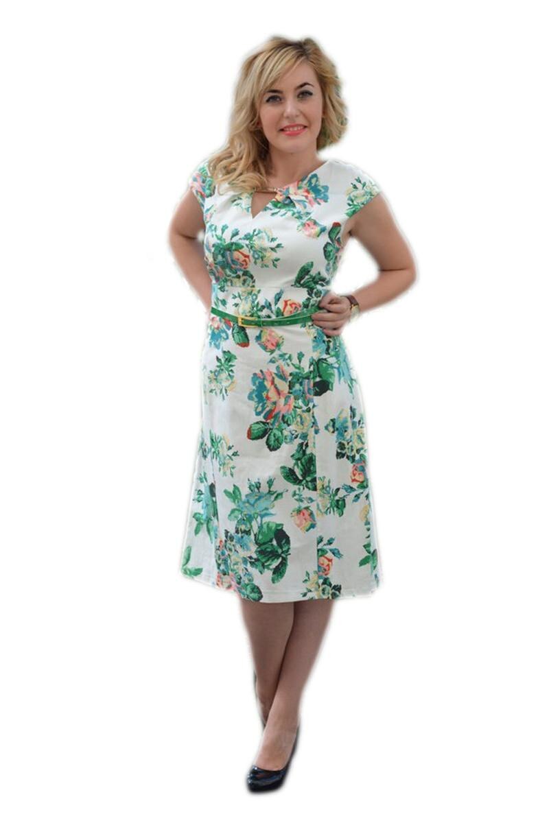 Rochie casual-eleganta cu maneca scurta, D&J Exclusive, Alb/verde
