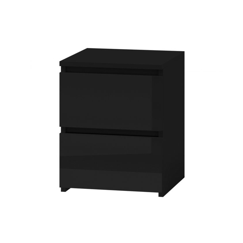 Noptiera cu 2 sertare, model Malwa M2, culoare negru lucios
