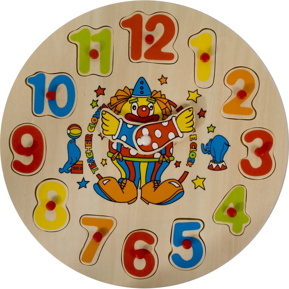 Puzzle din lemn cu manere, Pino, Ceas, 12 piese