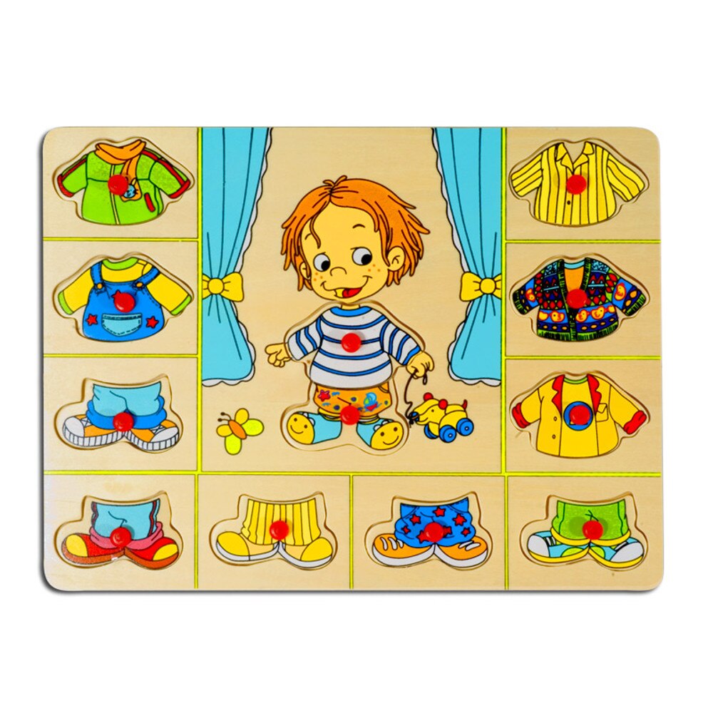 Puzzle din lemn, Pino, Imbraca baietelul, 12 piese