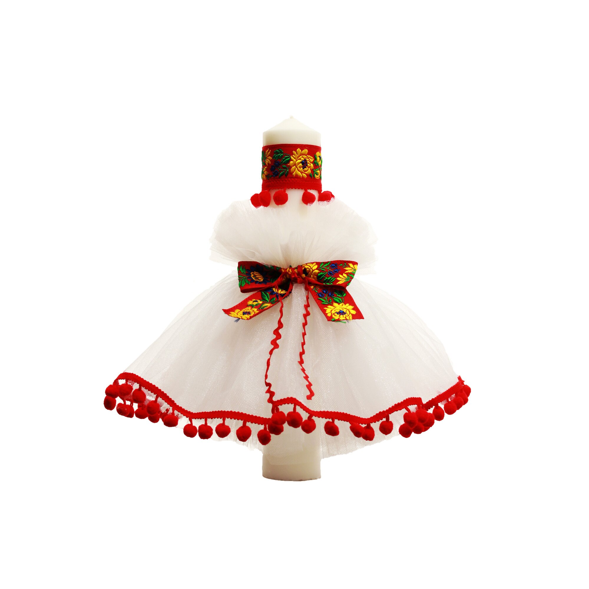 Lumanare pentru botez cu motive traditionale rosii