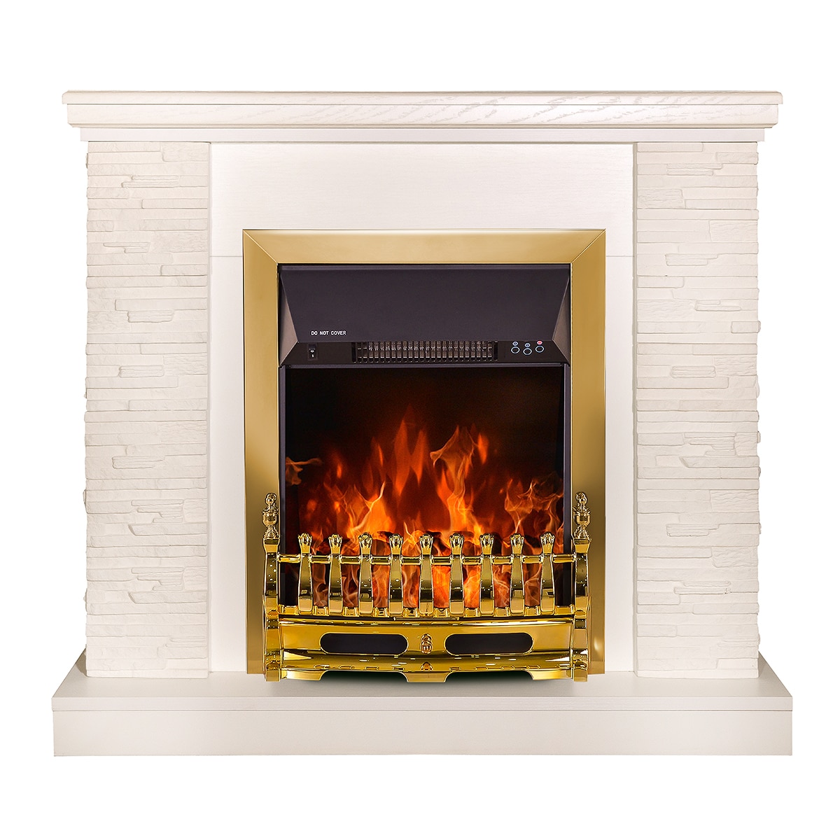 Semineu electric Rock alb cu Galileo Gold, Dimensiuni (IxLxA) 883x980x300 mm, Telecomanda, 2000W, Efect 3D