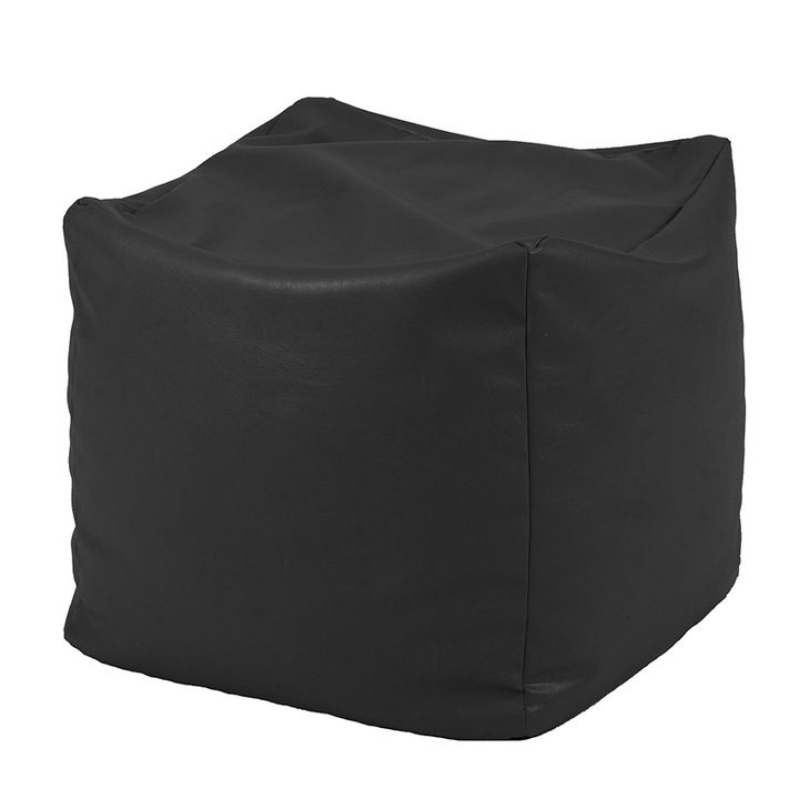 Пуф Pufrelax, 80л., Табуретка Куб - Teteron black, Перящ се калъф, Водоустойчив, Пълнеж от Полистиролни перли