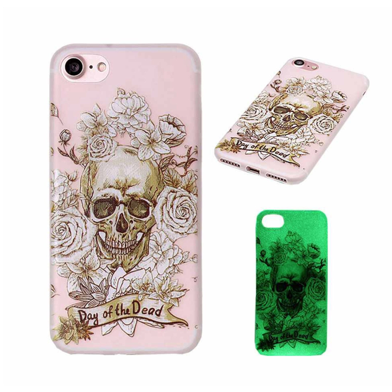 Protectie spate fosforescenta pentru iPhone 7, capac de protectie, husa de protectie, bumper, schelet inflorat, BBL211