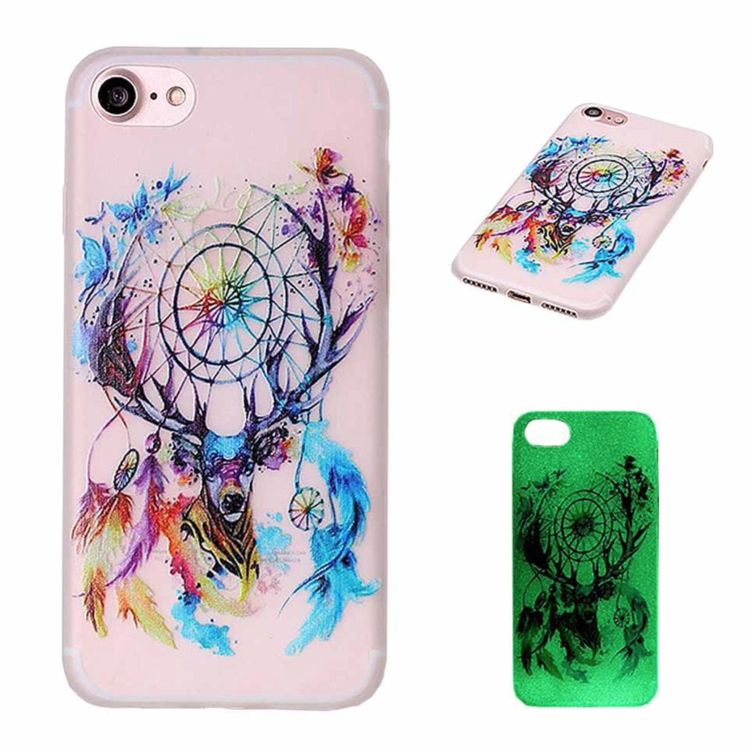 Protectie spate fosforescenta pentru iPhone 7, capac de protectie, husa de protectie, bumper, dream catcher, BBL210