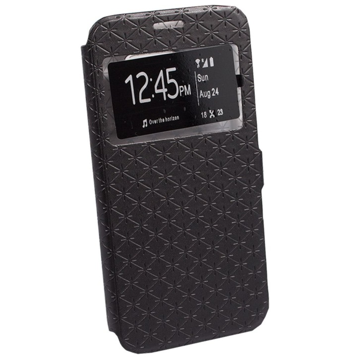 Husa stil carte pentru Samsung Galaxy S7 Edge, cu fereastra, protectie spate, capac de protectie, husa de protectie, bumper, Negru