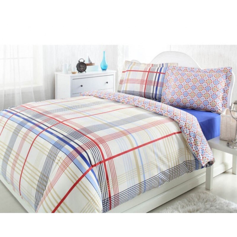 Lenjerie pat bumbac 100%, ranforce, 4 piese, 2 persoane, ELFIN