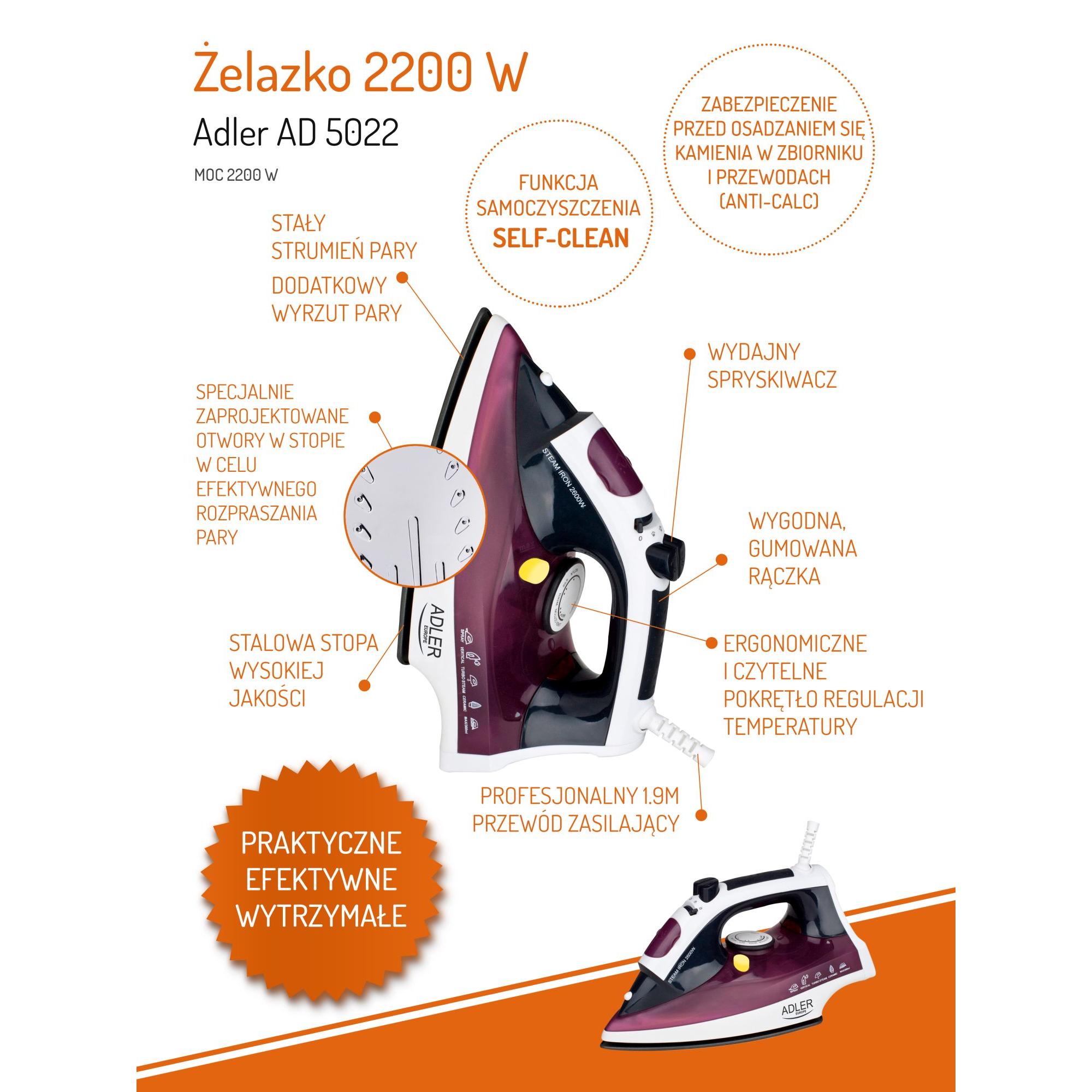 Fier de Calcat Adler AD 5022 Ceramic 2200W Mov