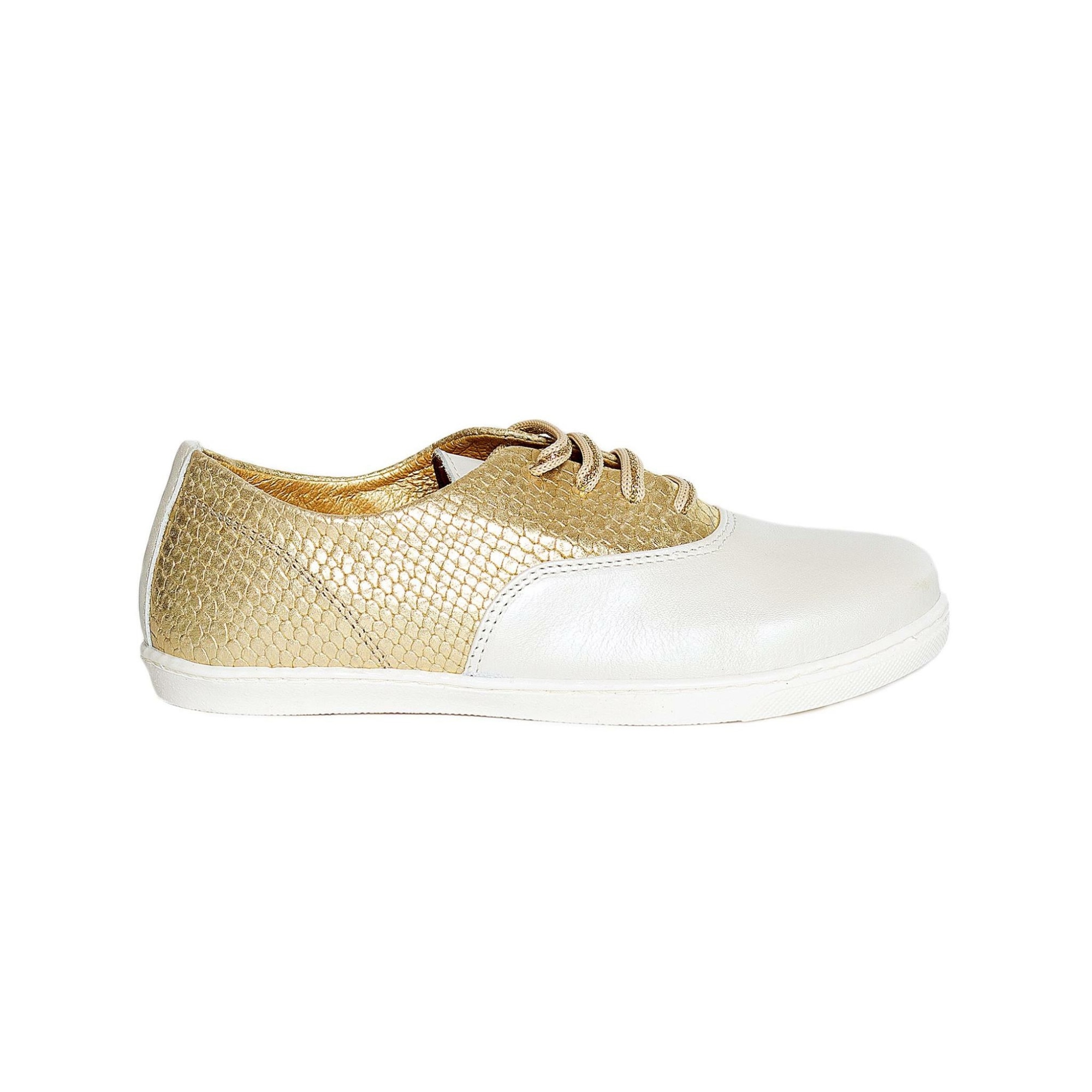 Pantofi fete Taggy, PJ Shoes, alb cu auriu, 34 EU