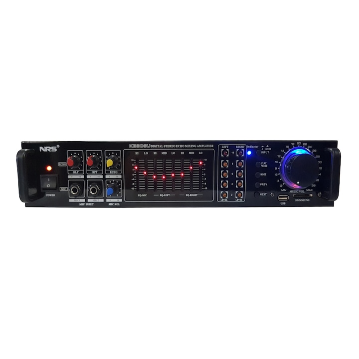 Amplificator Profesional Tip Statie 2 x 100 W Bluetooth / USB / SD Card / 2 Intrari Microfon / Egalizator / Radio FM / Karaoke