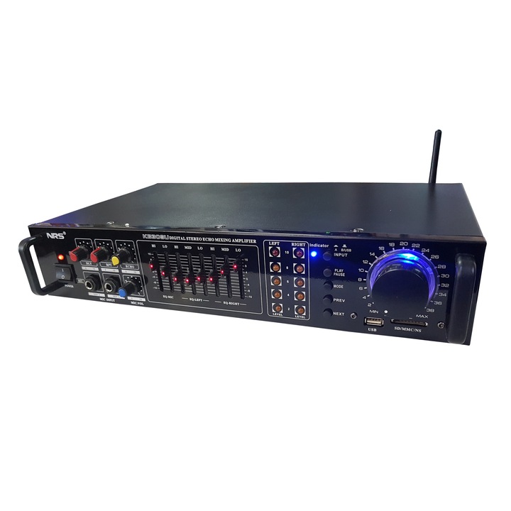 Amplificator Profesional Tip Statie 2 x 100 W Bluetooth / USB / SD Card / 2 Intrari Microfon / Egalizator / Radio FM / Karaoke