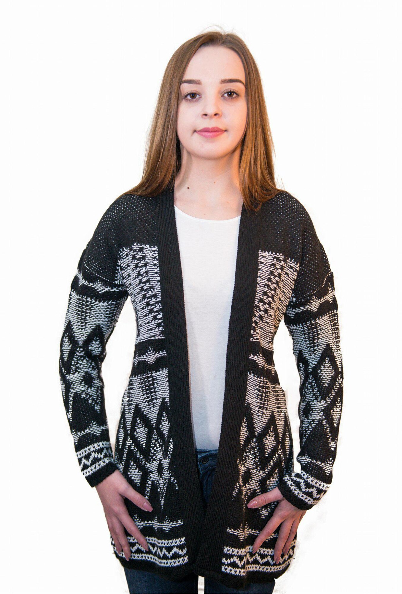 Jacheta tricotata, MIM, alb negru,xs