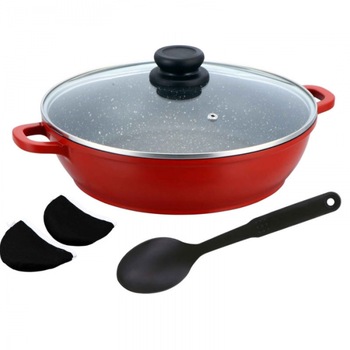 Cratita din aluminiu turnat 28x7,5cm cu capac Bohmann, interior marmura, Rosu Cratita din aluminiu turnat 28x7,5cm cu capac Bohmann, interior marmura, Rosu