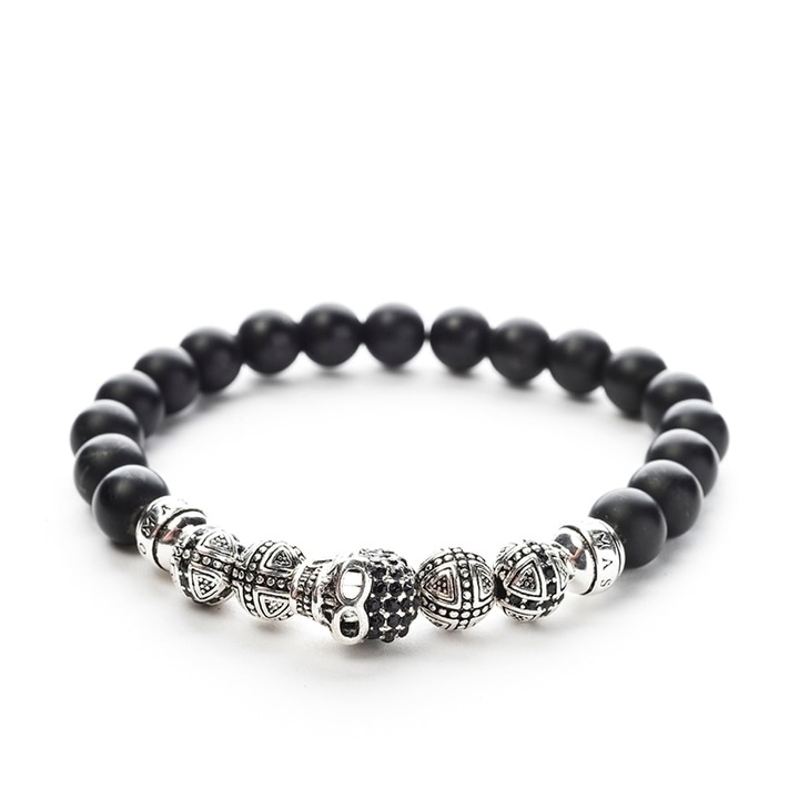 Bratara de margele negre onix, model Enzo, pentru El