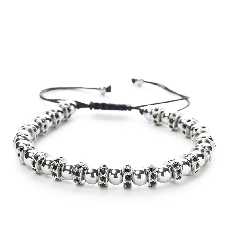 Bratara de margele hematite argintii, model Fredo, unisex