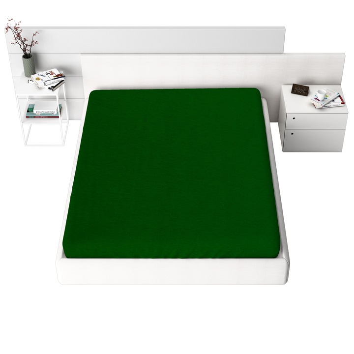 Cearceaf de pat Jersey cu elastic 120x200 cm, Verde, cod 33