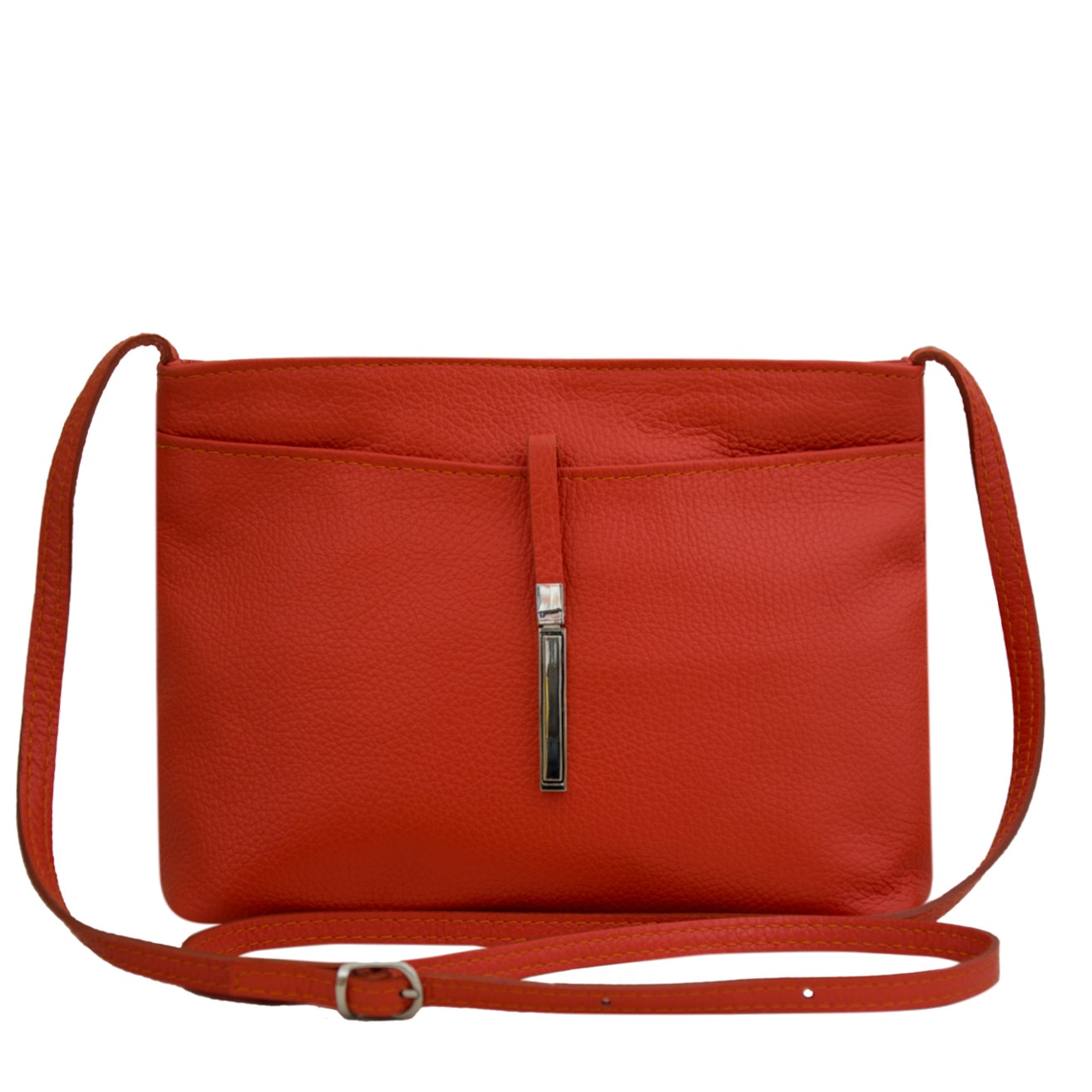 Geanta crossbody din piele naturala, Sabina, corai