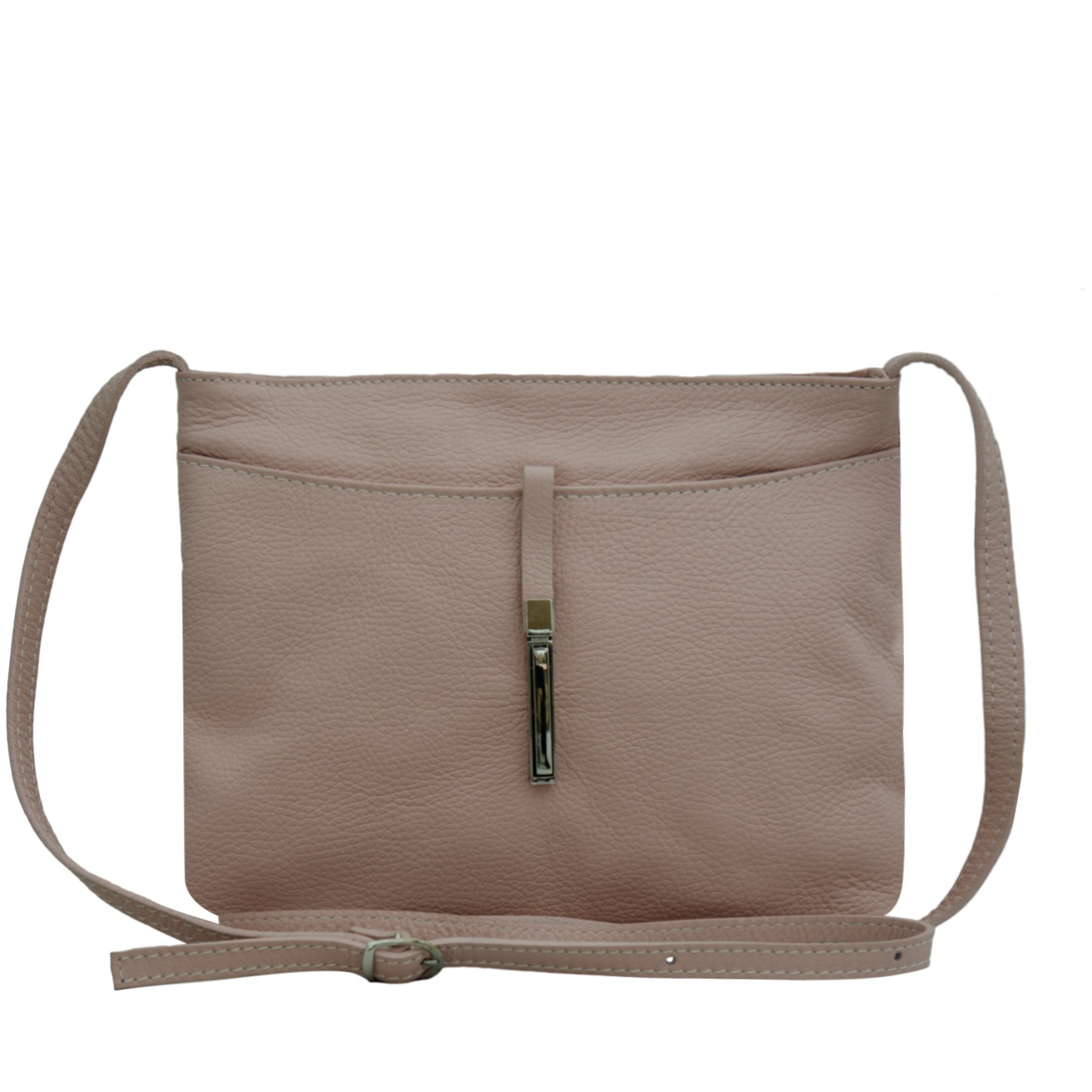 Geanta crossbody din piele naturala, Sabina, roz pudra