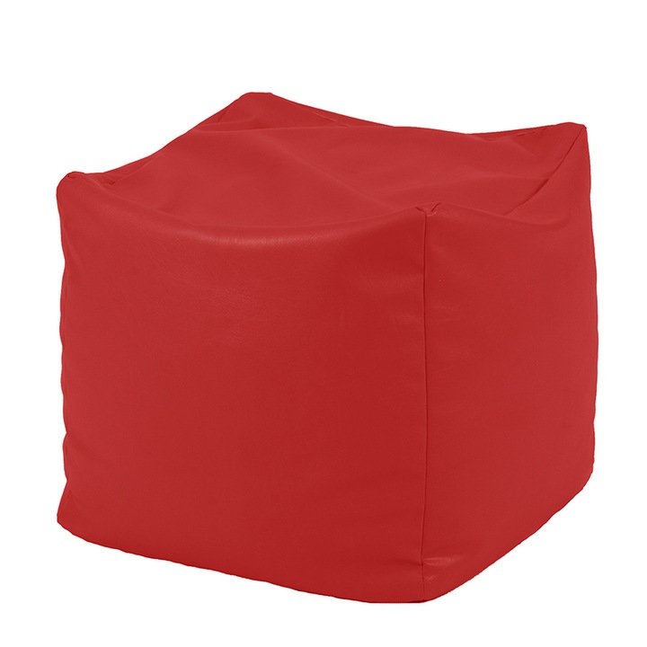 Пуф Pufrelax, 80л., Табуретка Куб - Teteron Red, Перящ се калъф, Водоустойчив, Пълнеж от Полистиролни перли