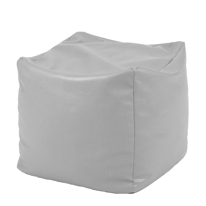 Пуф Pufrelax, 80л., Табуретка Куб - Panama Grey, Перящ се калъф, Водоустойчив, Пълнеж от Полистиролни перли