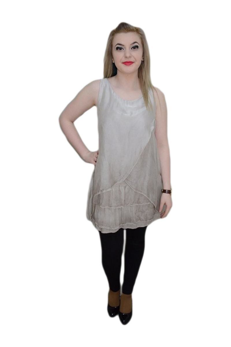 Rochie rafinata, model scurt din matase cu volanase, D&J Exclusive, Bej