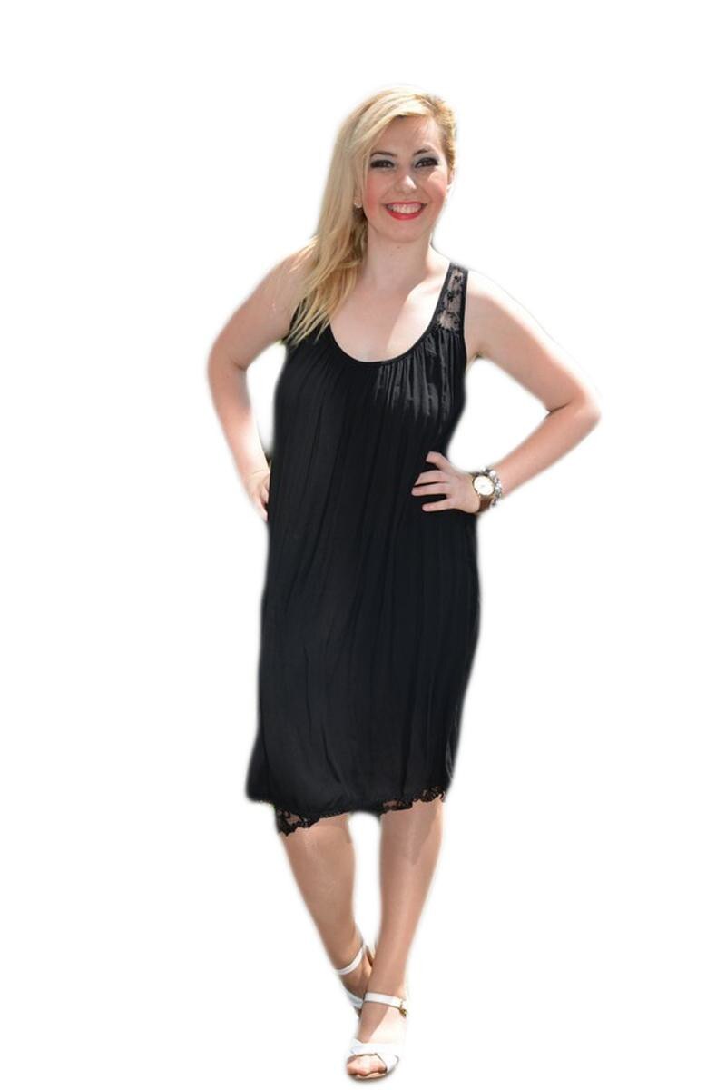 Rochie lejera cu design de broderie florala, D&J Exclusive, Negru, Negru