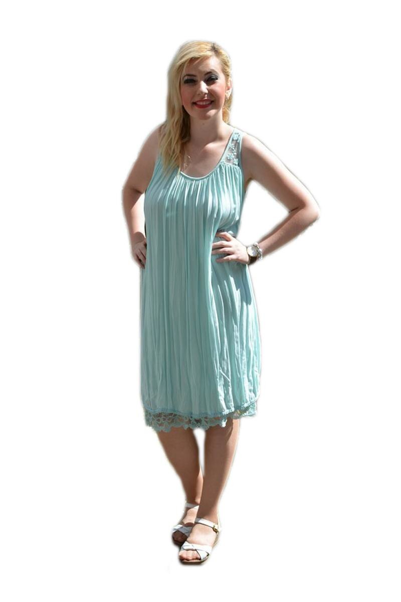 Rochie lejera cu insertii de broderie fina, D&J Exclusive, Turcoaz