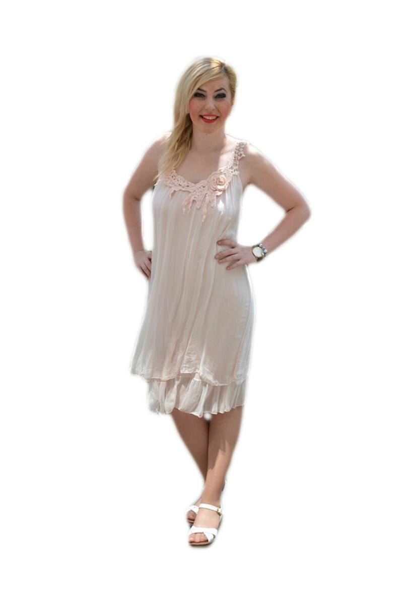 Rochie vaporoasa din matase, D&J Exclusive, Roz pudra