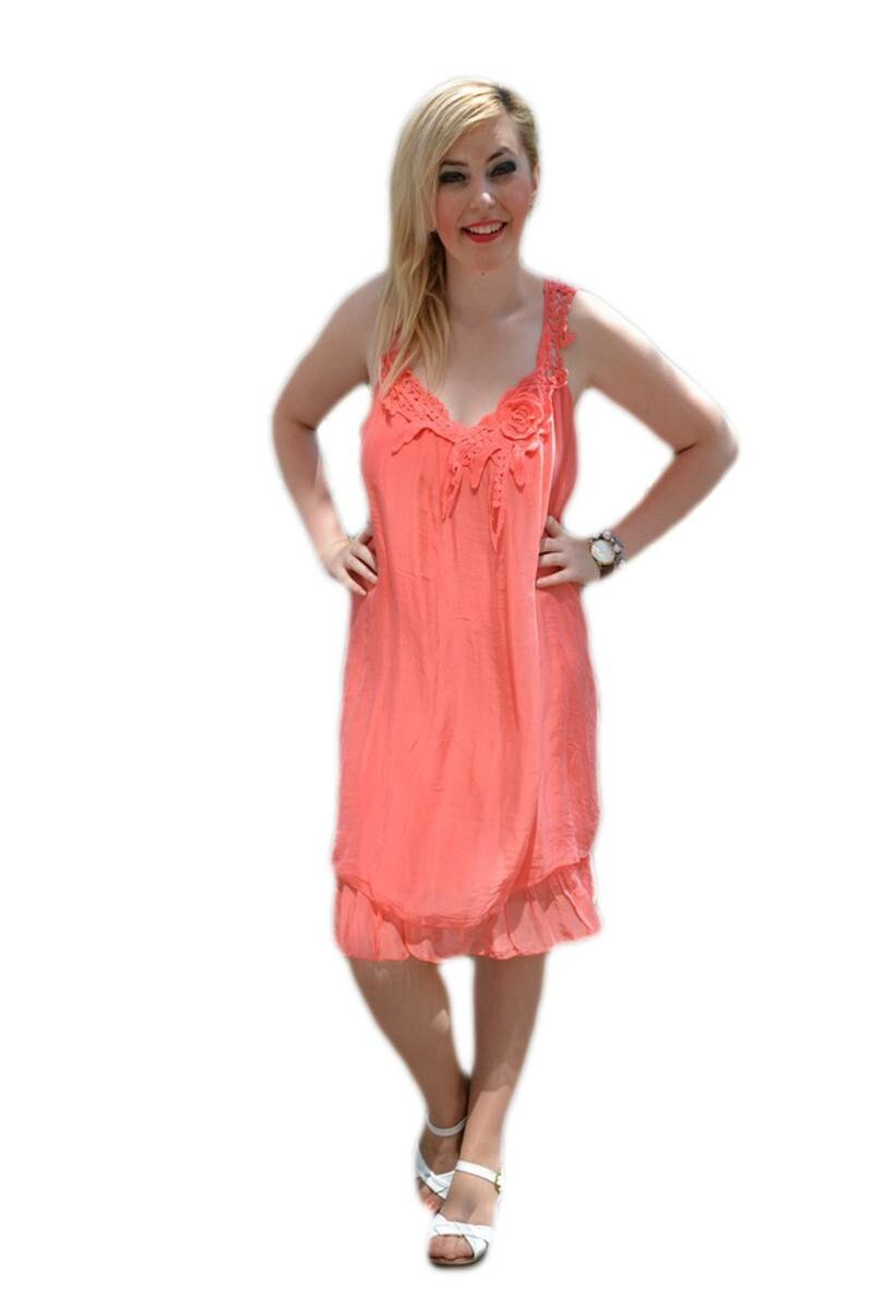 Rochie vaporoasa din matase, D&J Exclusive, Corai