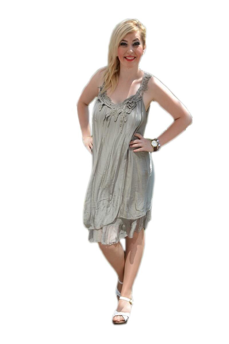 Rochie vaporoasa din matase, D&J Exclusive, Gri