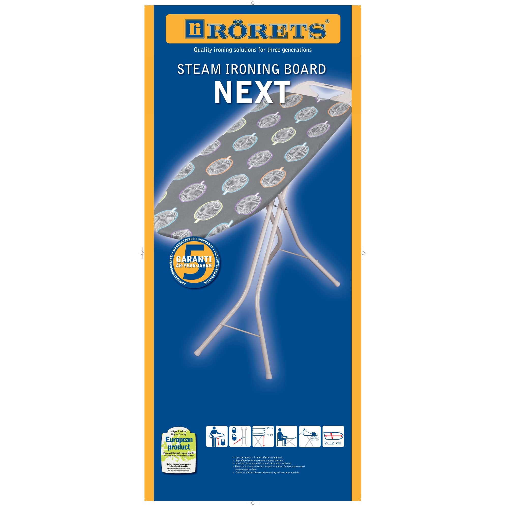 Masa de calcat Next 32 X 112 cm - alba cu flori albastre Rorets