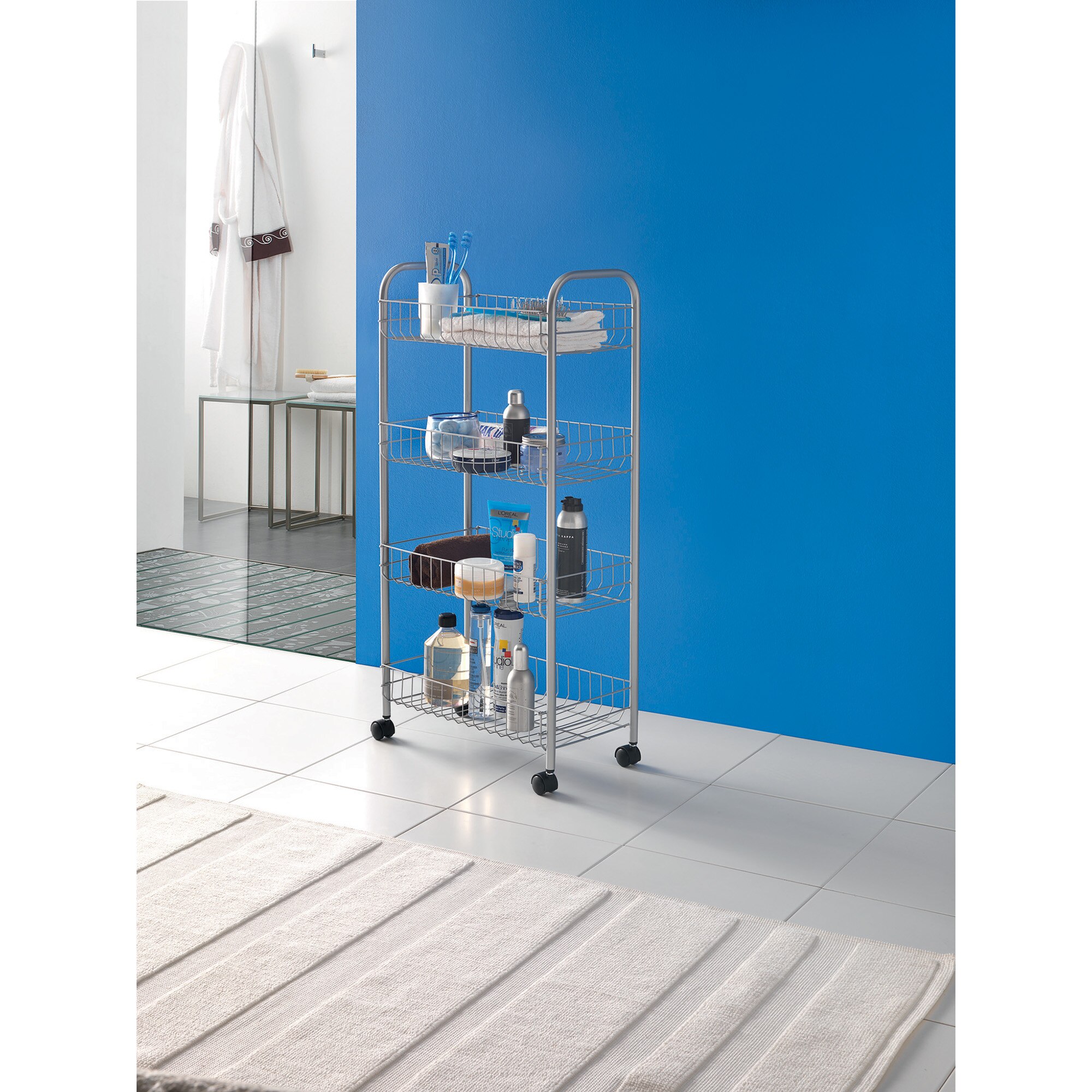 Etajera cu roti Metaltex, 4 rafturi, model Ascona, 41x23x84cm