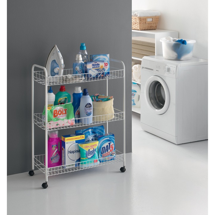 Etajera cu roti Metaltex, 3 rafturi, model Grande, 64x31x84 cm