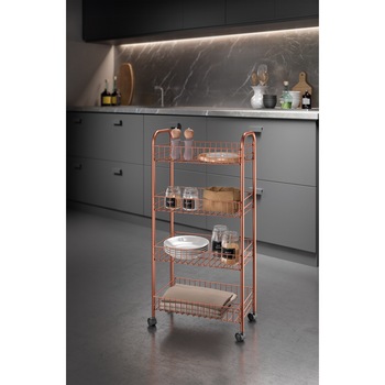 Etajera cu roti Metaltex, 4 rafturi, model Ascona cooper, 41x23x84 cm Etajera cu roti Metaltex, 4 rafturi, model Ascona cooper, 41x23x84 cm