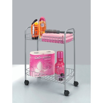 Etajera cu roti Metaltex, 2 rafturi, model Madrid, 41x23x51 cm Etajera cu roti Metaltex, 2 rafturi, model Madrid, 41x23x51 cm