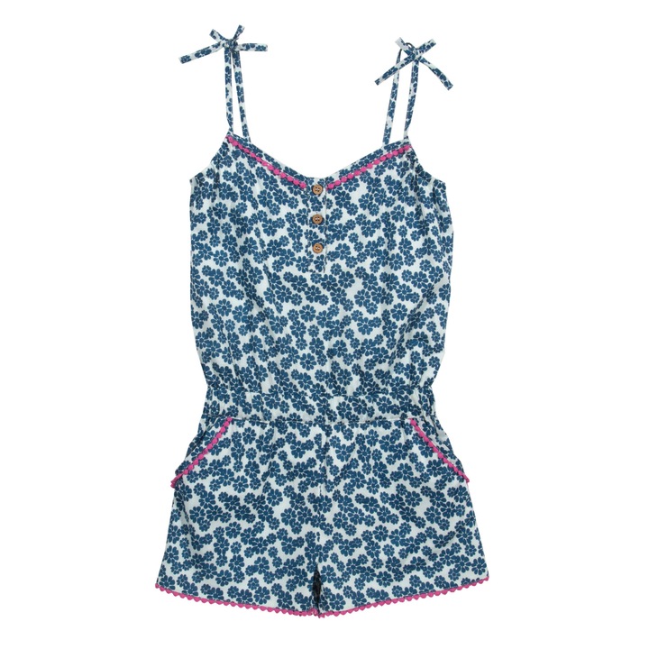 Salopeta Ditsy 100% bumbac organic, Albastru, Albastru